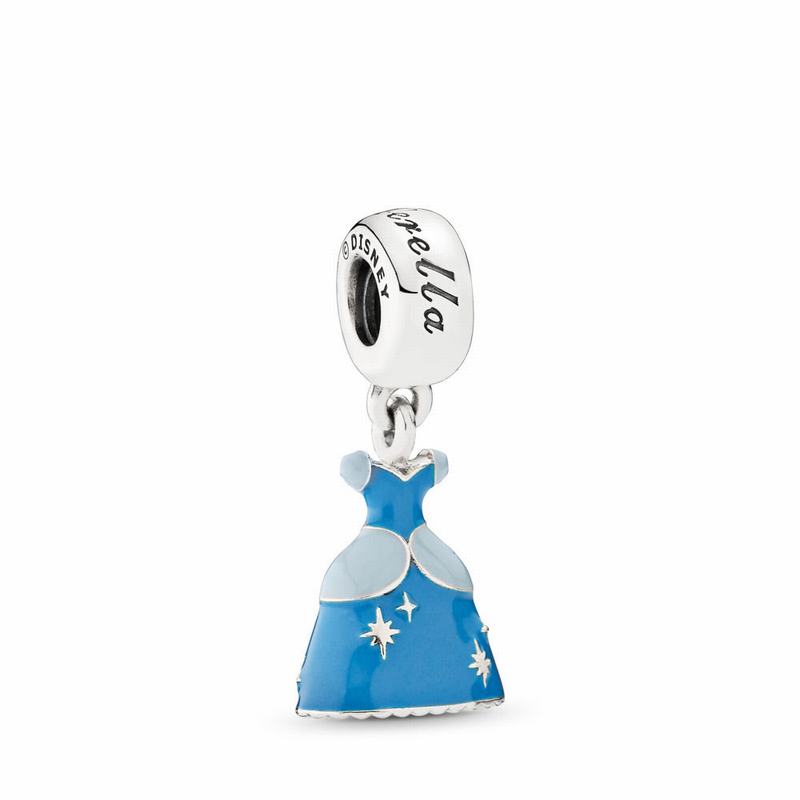 Pandora Disney Cinderella's Dress Dangle Charm Ireland - Sterling Silver/Enamel/Blue - 907543ZCB